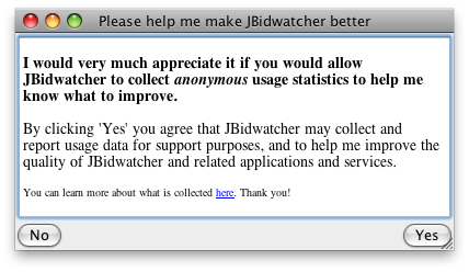 Usage statistics request Usage statistics request dialog